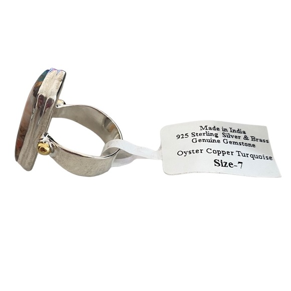 NWT Sterling silver large ring gemstone oyster copper turquoise size 7 - Picture 5 of 10